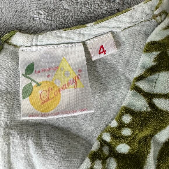 Vintage Y2K Le Fromage Of L’Orange Girls green Patterned dress Size 4 Velvet - Picture 2 of 7